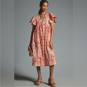 Anthropologie Maeve Printed Flutter Sleeve Babydoll Dress Size XL